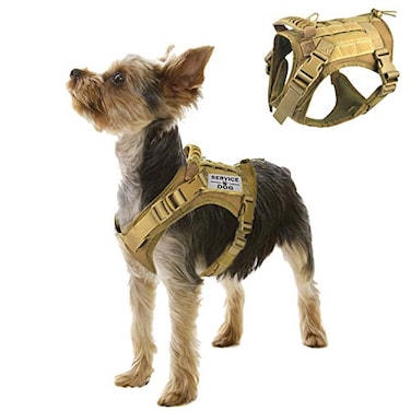 Hanshengday Tactical Service Dog Vest Harness for Medium Large Dog Military K9 Training Dog Vest with Molle and Loop Panels Adjustable Tactical Puppy Harnesses with Handle S Khaki
