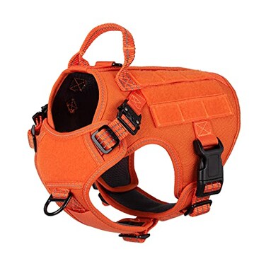 ICEFANG Tactical Dog Harness Small Size2X Metal BuckleWorking Dog MOLLE Vest with HandleNo Pulling Front Leash ClipHook and Loop Panel OrangeS Pack of 1