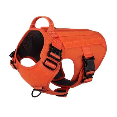 ICEFANG Tactical Dog Harness XLarge Size2X Metal BuckleWorking Dog MOLLE Vest with HandleNo Pulling Front Leash ClipHook and Loop Panel OrangeXL Pack of 1