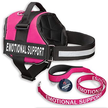 Industrial Puppy Emotional Support Vest Harness Durable and Adjustable Dog Vest with Reflective Straps Removable Patches Handle Leash Attachment Travel and Daily Use Large 2733 Pink