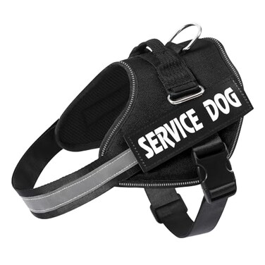 MUMUPET Service Dog Vest No Pull Reflective Adjustable Harness with Handle Soft Breathable Padding for Medium Dogs 2 Removable Velcro Patches Black M