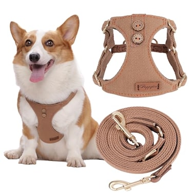 puppytie No Pull Dog Harness with Multifunction Dog LeashSoft Adjustable No Choke Escape Proof Pet Harness Vest for Medium Dogs or Large DogsKhaki CamelXS