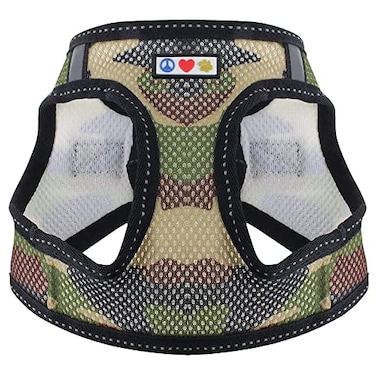 Pawtitas Reflective Mesh Puppy Dog Harness for Extra Extra Small Dogs Adjustable No Pull Fits Neck 8 in Chest 12 in XXS Green Camouflage