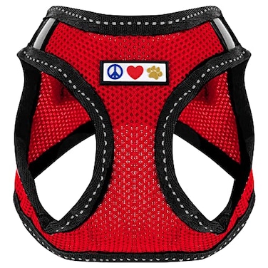 Pawtitas Reflective Mesh Puppy Dog Harness for Extra Extra Small Dogs Adjustable No Pull Fits Neck 8 in Chest 12 in XXS Red