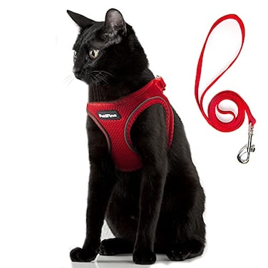 PetiFine Cat Harness and Leash SetEscape Proof Kitten Harness ReflectiveSoft Lightweight Puppy Harness for Walking and TravellingXXS Red