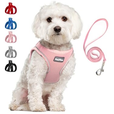 PetiFine Step in Small Dog Harness and Leash Set Breathable All Weather Air Mesh Reflective Escape Proof Stepin Vest Harnesses for PuppyS Pink