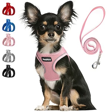 PetiFine Step in Small Dog Harness and Leash Set Breathable All Weather Air Mesh Reflective Escape Proof Stepin Vest Harnesses for PuppyXS Pink