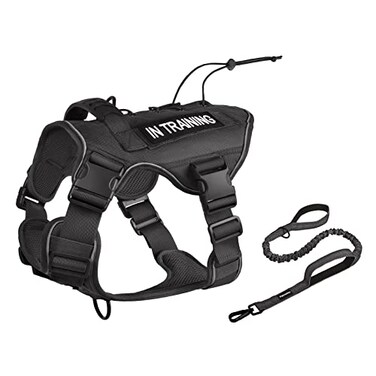 Petmolico Tactical Dog Harness with Leash No Pull Dog Harness with Hook and Loop Panels for Hiking Training Military Service Dog Harness with Patches for Small Dogs Black S
