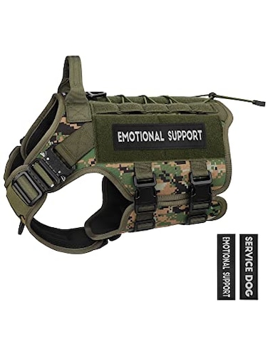 PETNANNY Tactical Service Dog Vest NoPull Emotional Support Harness with Hook Loop Patches Molle System for Training Hunting Woodland Camo Large