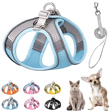 PETPUBGNZS Soft Small Dog Harness and Leash Set Mesh Puppy Harnesses Leash Easy Walk Dog Harness Vest Adjustable Reflective No Pull Dog Harnesses for Small Dogs Cats Blue GreyXXS