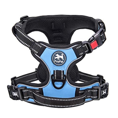 PoyPet No Pull Dog Harness No Choke Front Clip Dog Reflective Harness Adjustable Soft Padded Pet Vest with Easy Control Handle for Small to Large DogsLight BlueM