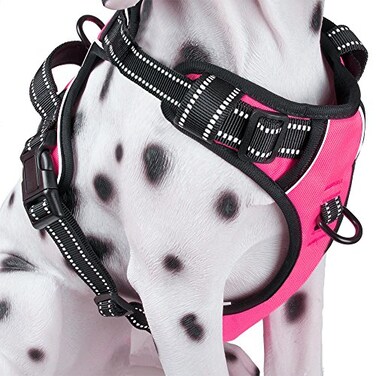 PoyPet No Pull Dog Harness Reflective Comfortable Vest Harness with Front Back 2 Leash Attachments and Easy Control Handle Adjustable Soft Padded Pet Vest for Small to Large Dogs PinkL