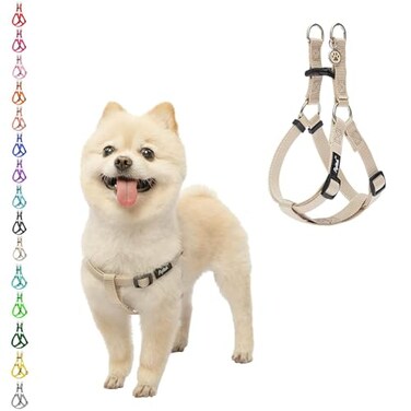 PUPTECK No Pull Dog Harness Soft Adjustable Basic Nylon Step in Puppy Vest Outdoor Walking with ID Tag Cream