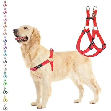 PUPTECK No Pull Dog Harness Soft Adjustable Basic Nylon Step in Puppy Vest Outdoor Walking with ID Tag Medium Red