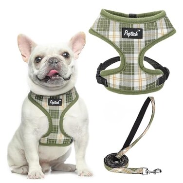 PUPTECK Soft Mesh Dog Harness and Leash Set Pet Puppy Cat Comfort Padded Vest No Pull Harnesses Olive Green S