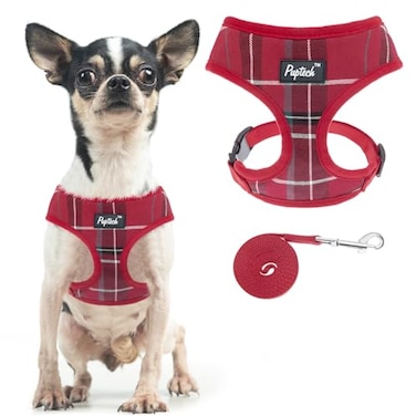 PUPTECK Soft Mesh Dog Harness and Leash Set Pet Puppy Cat Comfort Padded Vest No Pull Harnesses Red XS