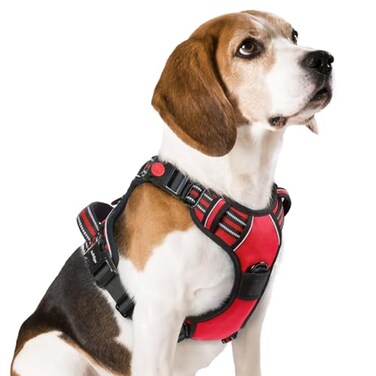 rabbitgoo Dog Harness Medium Sized No Pull Pet Harness with 3 Buckles Adjustable Soft Padded Vest with Control Handle Walking Reflective Pet Vest for Medium Dogs Red M