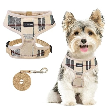SCENEREAL Puppy Dog Harness with Leash Set for Small Medium Dogs Soft Mesh Pet Harnesses and Leash No Chock Plaid No Pull Vest