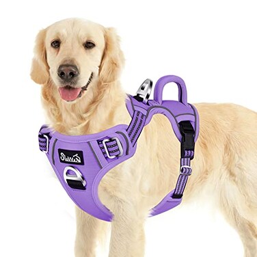 SlowTon Dog Harness for Large Dogs No Pull No Choke Pet Harness with 2 Leash Clips and Easy Control Vertical Handle Adjustable Soft Padded Dog VestPurple Large