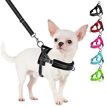 SlowTon No Pull Small Dog Harness and Leash Set Puppy Soft Vest Harness Neck Chest Adjustable Reflective Lightweight Harness AntiTwist Pet Lead Combo for Small Medium Dogs Black XS
