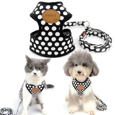 SMALLLEE_LUCKY_STORE SMALLLEELuckyStore New Soft Mesh Nylon Vest Pet Cat Small Medium Dog Harness Dog Leash Set Leads Black M