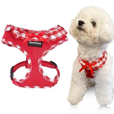 SuperBuddy Upgraded Soft Mesh Dog Harness Super Breathable Lightweight Pet Harnesses for Puppy Dogs Outdoor Walking Red Dog Harness Large