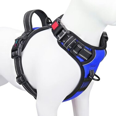 PHOEPET No Pull Dog Harness Medium Reflective Front Clip Vest with HandleAdjustable 2 Metal Rings 3 BucklesEasy to Put on Take OffXL Royal Blue