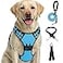 FURRYFECTION Plaid Dog Harness for Large Dogs Reflective No Pull Adjustable Pet Vest with Front Clip Leash Easy Control Handle and Seat Belt Blue XL