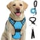 FURRYFECTION Plaid Dog Harness for Large Dogs Reflective No Pull Adjustable Pet Vest with Front Clip Leash Easy Control Handle and Seat Belt Blue XL
