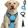 FURRYFECTION Plaid Dog Harness for Large Dogs Reflective No Pull Adjustable Pet Vest with Front Clip Leash Easy Control Handle and Seat Belt Blue XL