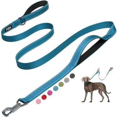 Fida 6 FT Heavy Duty Dog Leash with 2 Comfortable Padded Handles Traffic Handle Advanced Easy Snap Hook Reflective Walking Lead for Large Medium Small Breed Dogs Blue