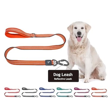 KRUZ PET Kruz Dog Leash Width 34 Length 4 FT Reflective Rope Lead with Soft Silicone Grip Click Lock Snap Durable Nylon Safety Lead with Locking Carabiner Clip Foam Handle Orange Medium