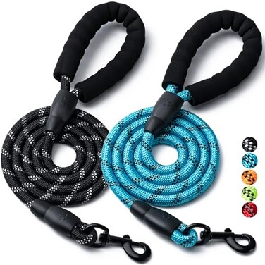 BOOMIBOO 2 Pack Dog Leash 456 FT Heavy Duty Nylon Rope Pet Leashes with Comfortable Padded Handle Reflective Dog Leashes for Small Medium and Large Dogs 5FT12BlackBlue