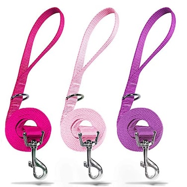 azuza 3 Pack Nylon Dog LeashesStrong Durable Basic Style Leash with Easy to Use Collar HookAvailable in Multiple Lengths for Small Dogs Hot PinkPinkPurple