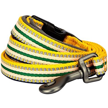 Blueberry Pet 3M Reflective Nylon Dog Leash with Soft Handle MultiColored Stripe Yellow Green Large
