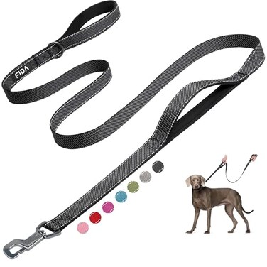 Fida 6 FT Heavy Duty Dog Leash with 2 Comfortable Padded Handles Traffic Handle Advanced Easy Snap Hook Reflective Walking Lead for Large Medium Small Breed Dogs Black