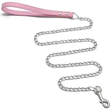 Goliton Dog Leash Metal Pet Leash with Comfortable PU Leather Handle for Small and Medium Size Dogs 4 FT Pink