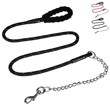 Homimp HOMIMP Chew Proof Dog Leash for Medium Large Dogs Reflective 6 FT Heavy Duty Metal Chain Dog Leashes with Soft Padded Handle Anti Bite Durable Rope Leashes for Pitbull Non Chewable