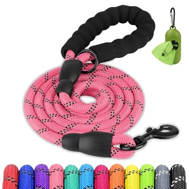 Joytale Dog Leash for Large Dogs Heavy Duty Nylon Leashes with Comfortable Padded Handle and Highly Reflective Threads Ideal for Walking and Training Pink 612