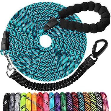 jenico Long Dog Leash 15 FT Heavy Duty Rope Leashes for Dogs Training with Swivel Lockable Hook Reflective Threads Bungee and Padded Handle Dog Lead for Large Small Medium Dogs Outside Walking Hiking