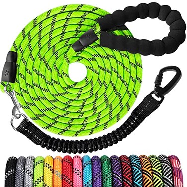jenico Long Dog Leash 30 FT Heavy Duty Rope Leashes for Dogs Training with Swivel Lockable Hook Reflective Threads Bungee and Padded Handle Dog Lead for Large Small Medium Dogs Outside Walking Hiking