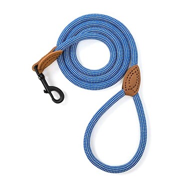 Mile High Life Rope Leash with Genuine Leather Connection 6 FT5 FT4 FT Heavy Duty Leash for Medium Large Dogs Blue White 48 Inch