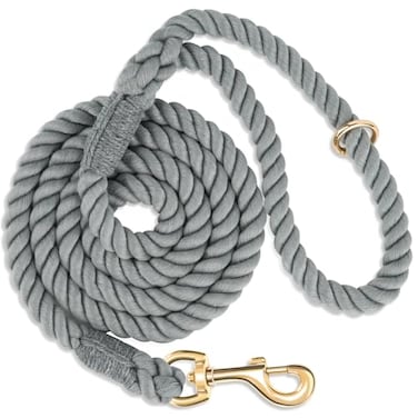 NUGUTIC Dog Leash 5 FT Handmade Braided Cotton Rope Leashes for Small Medium and Large Dogs New Golden Heavy Duty Metal Clasp Grey
