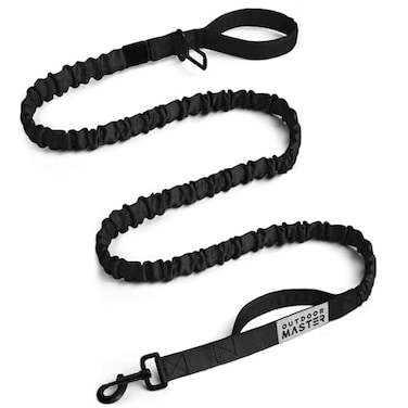 OutdoorMaster Bungee Dog Leash Heavy Duty Dog Leash with Shock Absorption 2 Padded Handles Training Leash Improved Dog Safety and Comfort Black Upgraded 6 FT