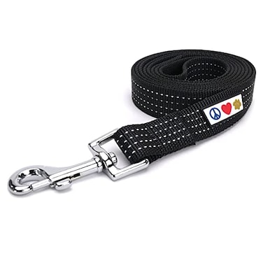 Pawtitas Black Dog Leash 6 ft ML Reflective Durable Lightweight Dog Lead for Medium or Large Dogs and Puppies