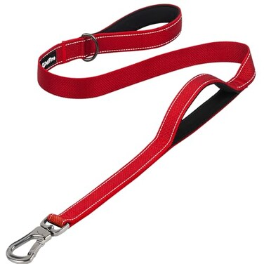 PetiFine 4FT Heavy Duty Dog Leash with Soft Padded Double Handle Durable Strong Clasp Dog Leashes Reflective Nylon Walking Lead for LargeMediumSmall Breed Dogs Red