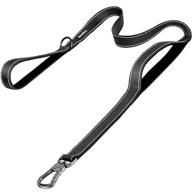 PetiFine 5FT Heavy Duty Dog Leash with Soft Padded Double Handle Durable Strong Clasp Dog Leashes Reflective Nylon Walking Lead for LargeMediumSmall Breed Dogs Black