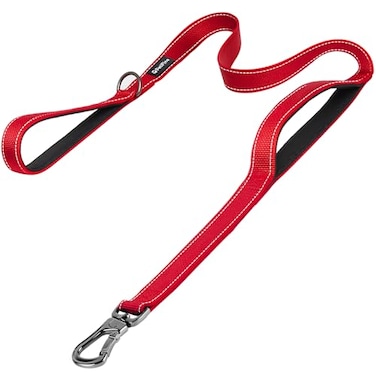 PetiFine 5FT Heavy Duty Dog Leash with Soft Padded Double Handle Durable Strong Clasp Dog Leashes Reflective Nylon Walking Lead for LargeMediumSmall Breed Dogs Red