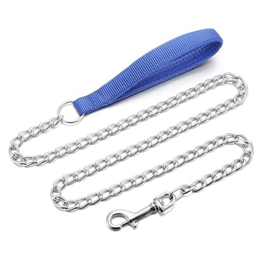 Petiry Chain Leash Metal Dog Leash Chrome Plated with Soft Padded Handle for Small DogsS Blue Handle
