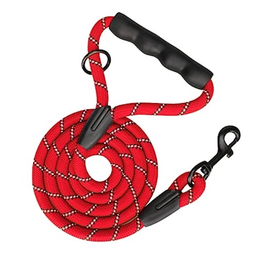 PHOEPET 5 Feet Dog Leash Reflective Heavy Duty Padded Rubber Handle 360 No Tangles for Small Medium and Large DogsRed